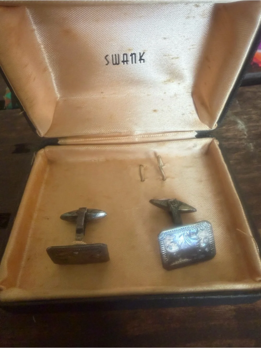 SWANK Gold Tone Cufflinks, Tie Clip & Chain with Brown Cabochons